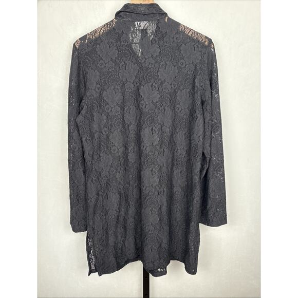 Chico's Black Lace Button Up Tunic Women's Large Collared Top Goth Witchy Sheer - Picture 5 of 10